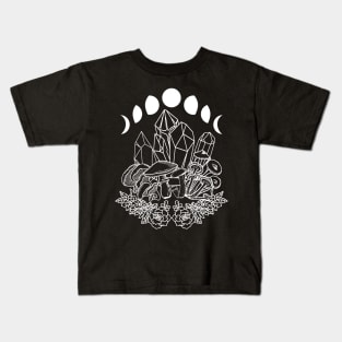 Moon Phases Crystals Mushrooms Succulents Witchy Kids T-Shirt